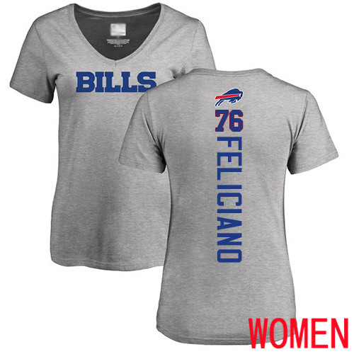 NFL Women Buffalo Bills #76 Jon Feliciano Ash Backer V-Neck T Shirt